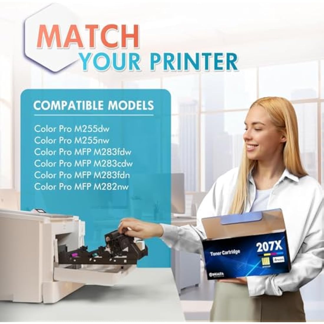 207X 207A M283fdw Toner Cartridge With Chip for HP 207X 207A Color Laserjet Pro MFP M283fdw M255dw M282nw M283fdn M255nw W2210X W2211X W2212X W2213X M283 M255 M282 - Black Cyan Yellow Magenta 4-Pack