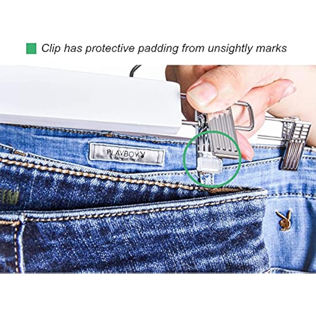 Amber Home 36cm White Wooden Pants Hangers 20pcs, Smooth Wood Skirt Hanger Organizer with Adjustable Anti-Slip Chrome Clips, Space Saving Solid Clothes Hangers Rack for Bottoms Jeans Slacks Trousers