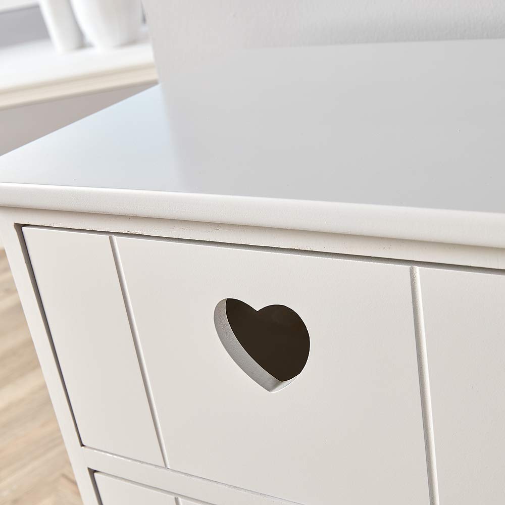 Home Source Bedside Chest of Drawers, Wooden Storage Unit Bedroom Organiser, Love Heart Design, 3 Drawer, White