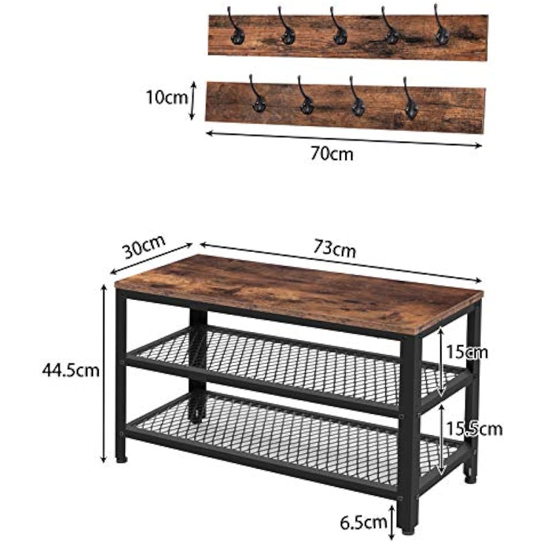 HOOBRO Coat Rack Shoe Bench Set, Hall Tree, Coat Stand Bench Set with 9 Hooks and Shelf, Multifunctional, for Hallway, Bedroom, Living Room, Rustic Brown and Black EBF17MT01