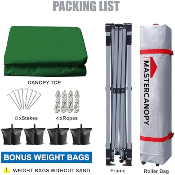 MASTERCANOPY Durable Ez Pop-up Gazebo Tent with Roller Bag (3x3M,Forest Green)
