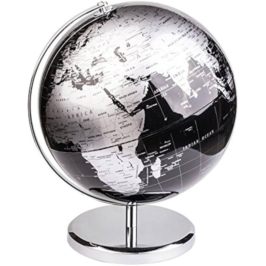 Exerz 30cm World Globe With a Metal Base, Metallic Black Earth Globe Geographic English Modern Map Desktop Decoration
