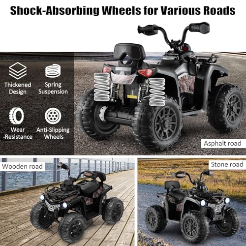 COSTWAY 12V Electric Kids Quad Bike, Battery Powered Ride on Car ATV with Head lights, Music, MP3, Storage Basket, Backward Function, for Boys and Girls Aged 3-8 Years (Black)