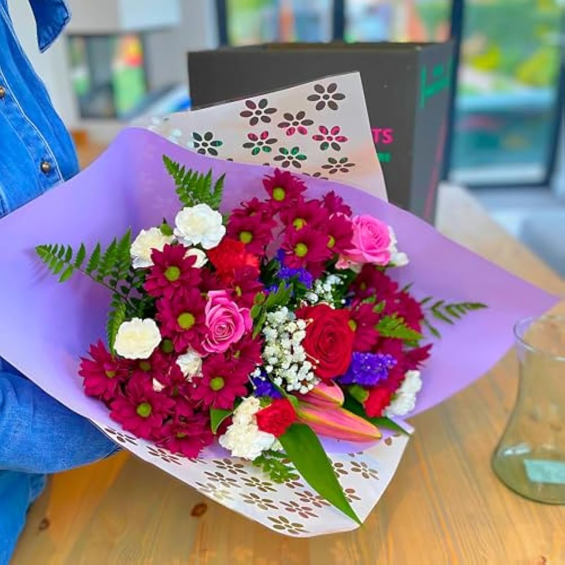 Homeland Florists Superb Mixed Fresh Flower Bouquet with a Single Large Naomi Velvet Rose at its Heart, Large, Red