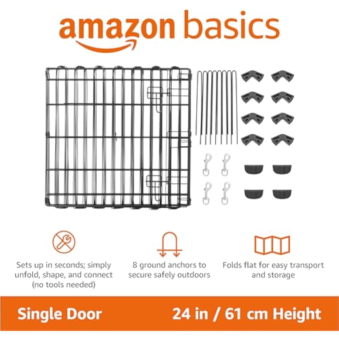 Amazon Basics Foldable Octagonal Metal Dog Pen/Puppy Pen/Playpen Indoor for Dogs and Pets, With door, 61 cm high, Black