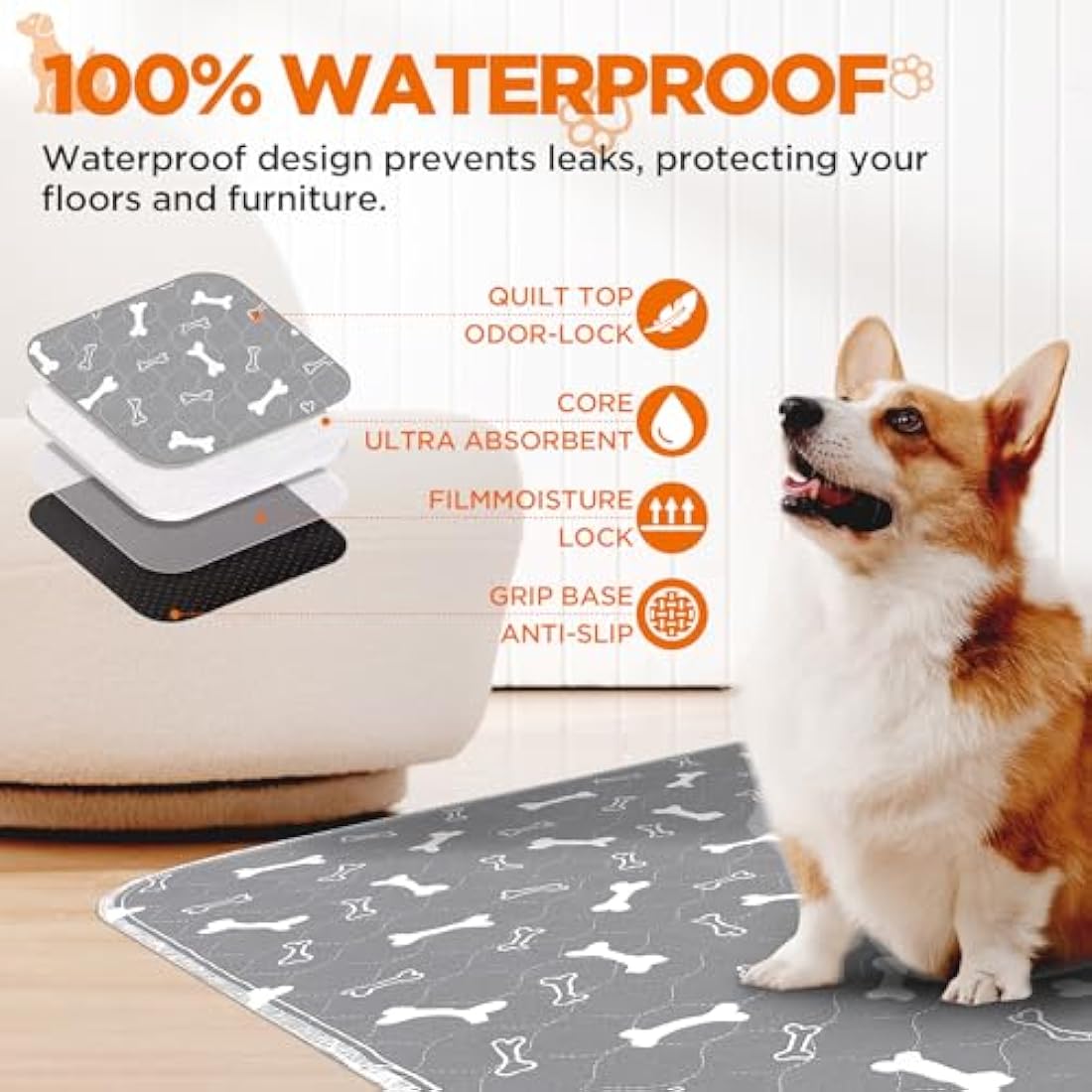 Baodan Puppy Pads Washable, 2 Pack Reusable Puppy Training Pads, Super Absorbent Waterproof Dog Mat Pee Pads for Dogs, Fast Drying Training Pads for Home, Car, Travel - 152x122 cm
