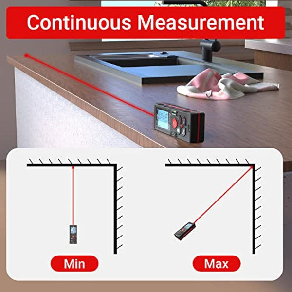 atolla Laser Measure Device, Laser Distance Meter up to 100m / ± 2mm Digital Measure Tool Range Finder with Bubble Level and Large LCD Backlit and Waterproof IP54