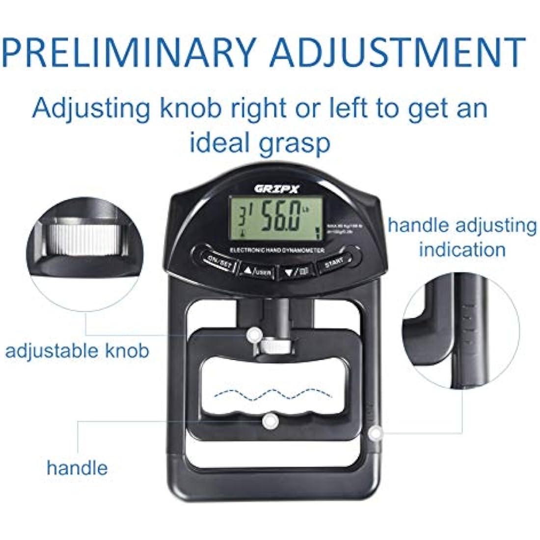 GRIPX Digital Hand Dynamometer Grip Strength Measurement Meter Auto Capturing Electronic Hand Grip Power 198Lbs / 90Kgs