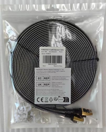 VOIETOLT Cat 8 Ethernet Cable 10M, High-Speed 40Gbps/2000Mhz Flat Braided Internet Cable, Gigabit STP RJ45 Network Cable Compatible for PS4/5, for Modem, PC/Laptop