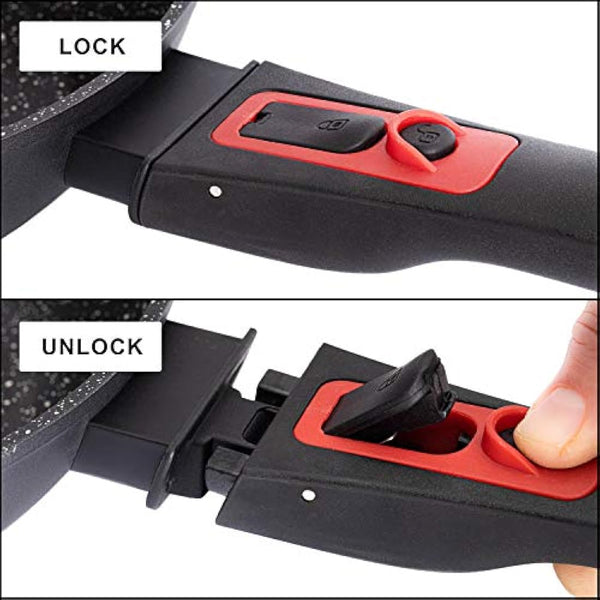 Frying Pans | Heavy Duty | Scratch Resistant | Detachable Handles | Induction, Gas, Electric Hobs Safe | Chemical Free Super Non-Stick |Ultimate Kitchen Cookware with Easy Cleaning