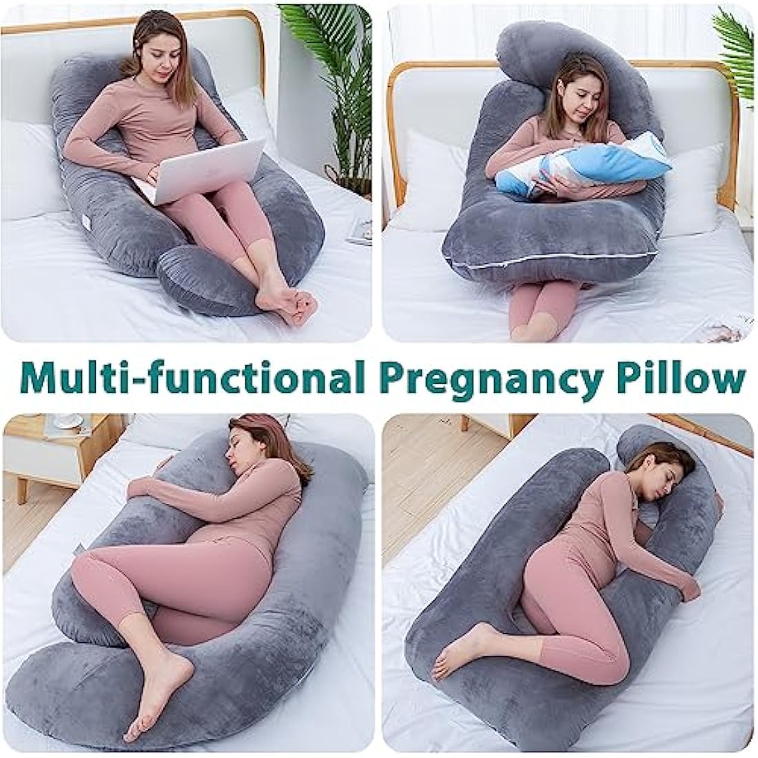 AS AWESLING Pregnancy Pillow, U Shaped Full Body Pillow, Nursing, Support and Maternity Pillow for Pregnant Women with Removable Cover (Dark Grey)