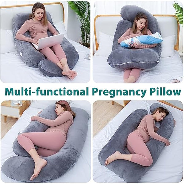AS AWESLING Pregnancy Pillow, U Shaped Full Body Pillow, Nursing, Support and Maternity Pillow for Pregnant Women with Removable Cover (Dark Grey)