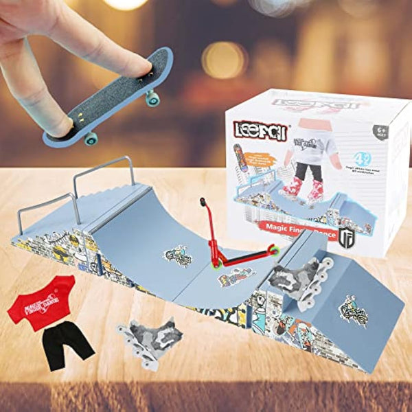 HIHOBDAY 4Pcs Skate Park Kit Ramp Parts for Finger Skateboard Park Kit Part Training Props with Finger Skateboards Skates and Scooters(blue)