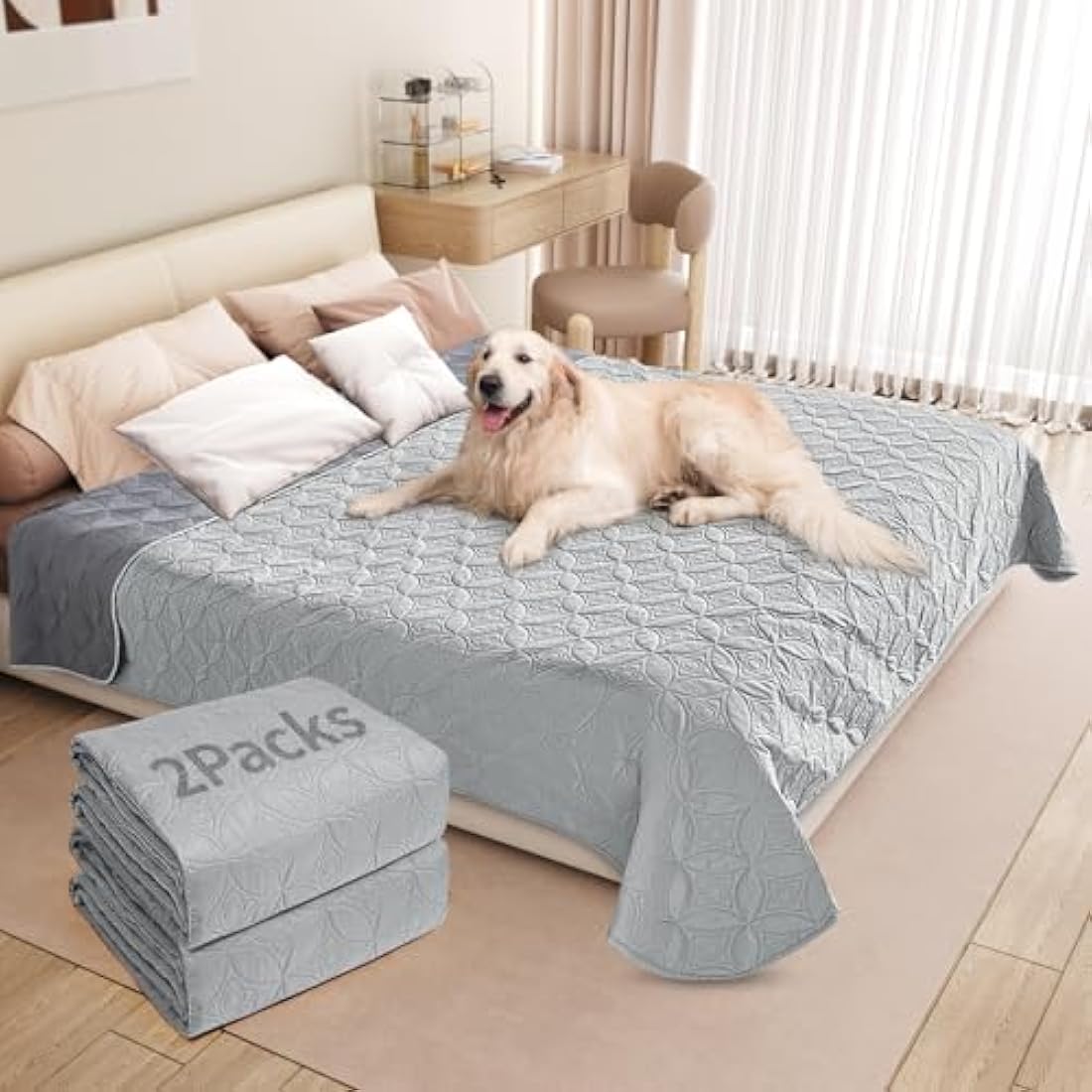 PICK FOR LIFE Waterproof Dog Blanket For Bed, 2 Packs 97×190cm Dog Blankets Washable Soft Reversible Puppy Blankets Anti Scratches Dirty for Bed Sofa Furniture