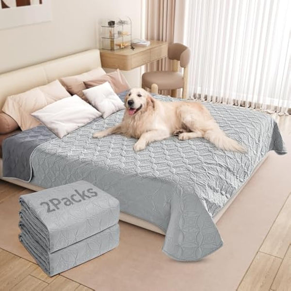 PICK FOR LIFE Waterproof Dog Blanket For Bed, 2 Packs 157×208cm Dog Blankets Washable Soft Reversible Puppy Blankets Anti Scratches Dirty for Bed Sofa Furniture