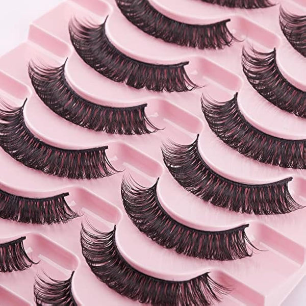 False Eyelashes Russian Strip Lashes Natural Fluffy Wispy D Curly 10 Pairs Reusable Fake Eyelashes Faux Mink Lashes Thick Short Soft Eyes Lash