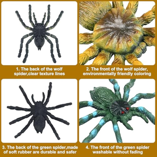 9 Pcs Plastic Spiders Animal Figures Large and Small Spiders Model Joke Presents Realistic Spider Prank Fake Spider Scary for Halloween Party Decorations Cake Topper Game Kid Early Educational Toys
