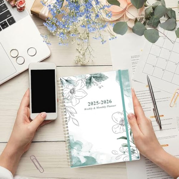 2025 Planner - January 2025 - December 2025, Weekly & Monthly Planner & Journal to Track Goals, 8.5" x 11", Blue Flower