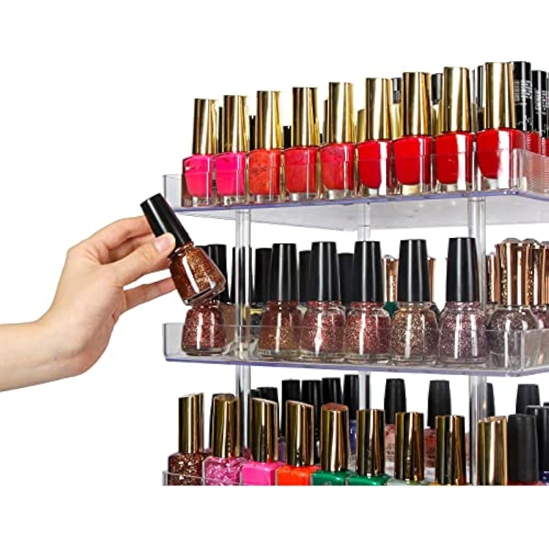 JACKCUBE DESIGN 5 Tier Clear Nail Polish 360 Rotating Display Rack Organizer Stand Makeup Cosmetics Storage Box Carousel Shelf with Acrylic Guard(5tier) – :MK387-5