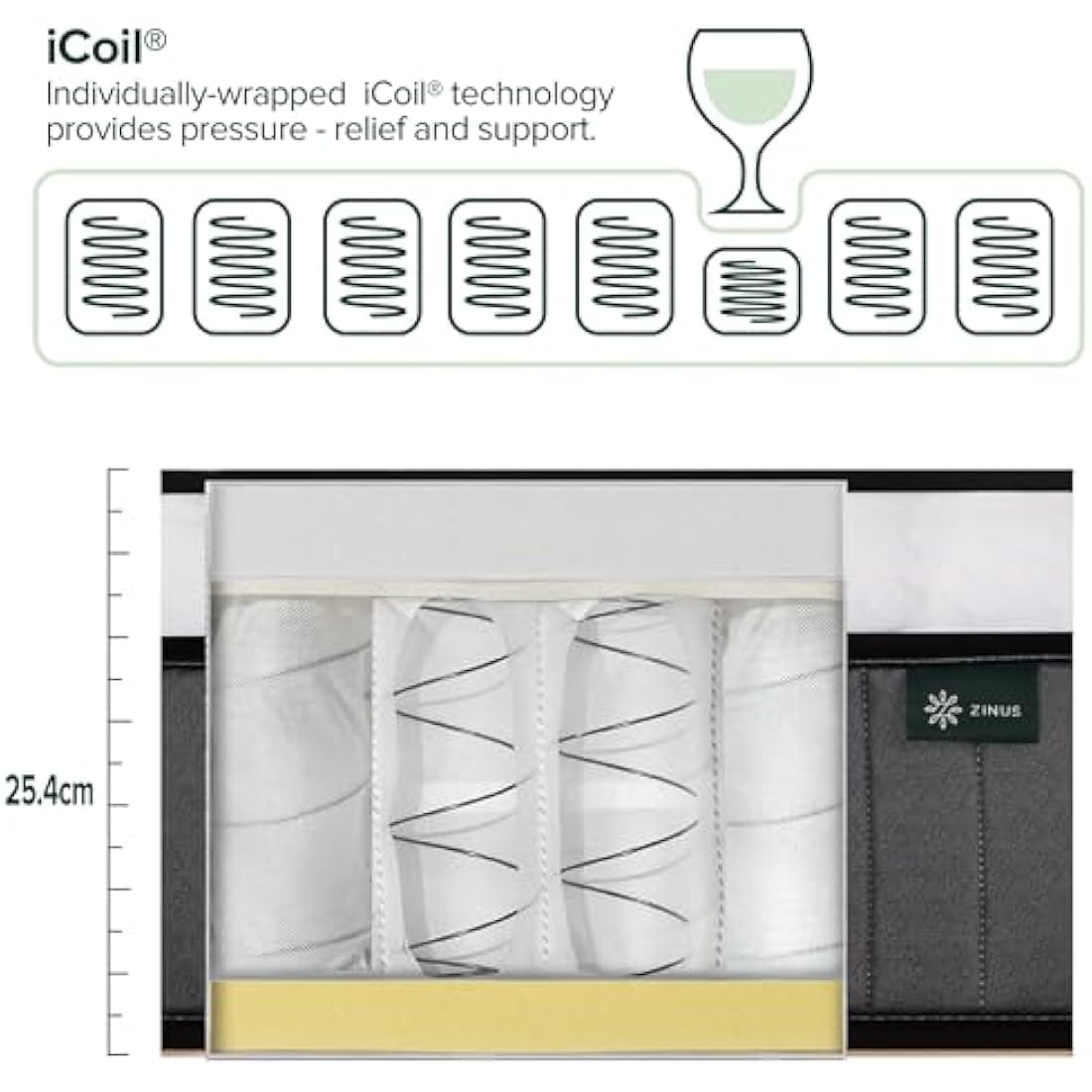 Zinus Double Mattress - Spring & Memory Foam Mattress - 135x190cm/4.4x6.2ft -Height 25cm/10in - Medium Firmness -Skin-friendly Hybrid Mattress -Body Support Orthopaedic Sprung Mattress -Designed in UK