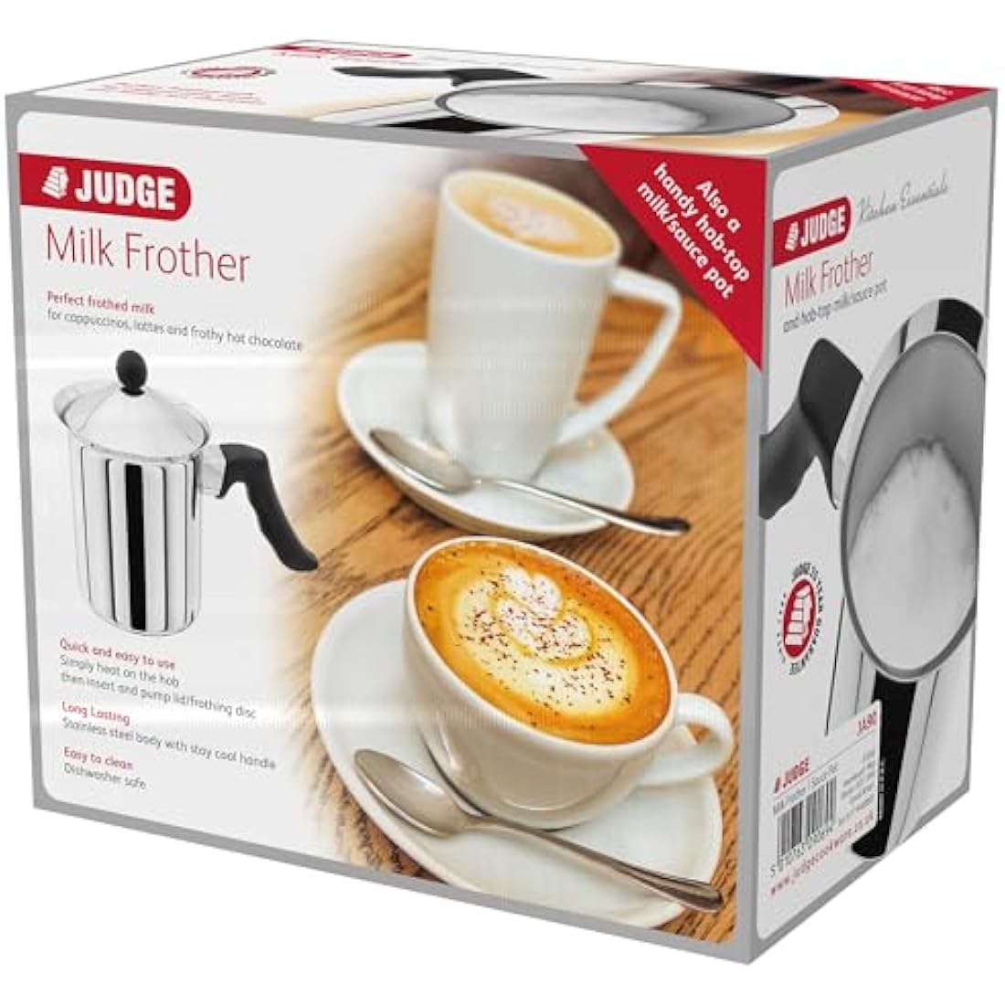 Judge Milk Frother/Sauce Pot Jug, 18/10 Stainless Steel, Induction Ready, Stay Cool Handle, Dishwasher Safe, 800ml