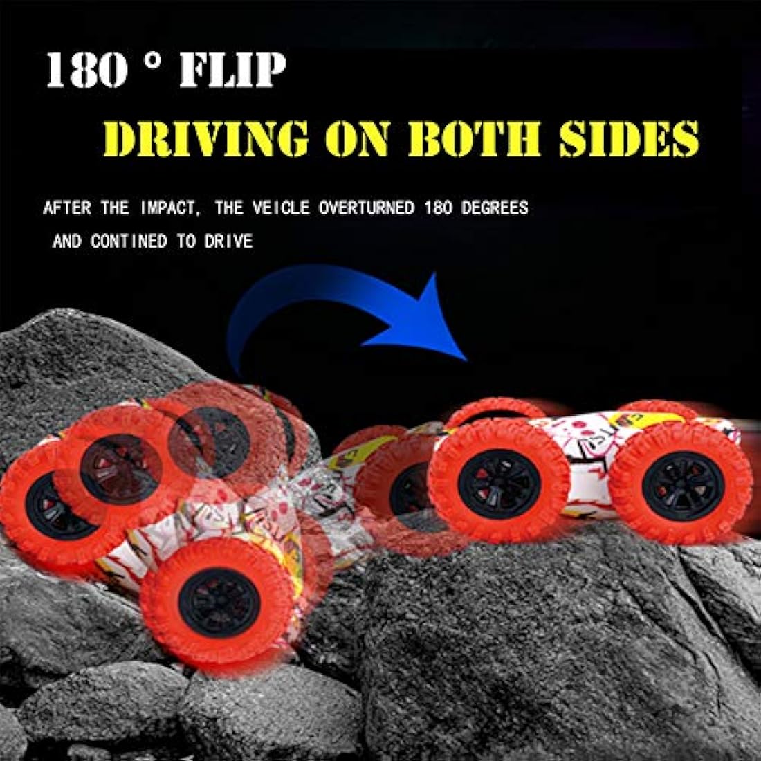 Double Side Pull Back 2 Pack Mini Stunt Graffiti Kids Car - Friction Powered 360° Rotating Off Road Model for 3-10 Year Old Boys & Girls