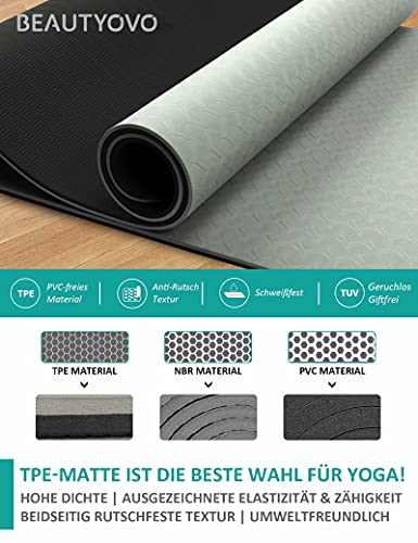 Yoga Mat Non Slip Thick 0.31"(8mm) with Strap, TPE Fitness Mat for Yoga Pilates Workout, 72"?24"(183?61cm) Large Yoga Mats for Women Men and