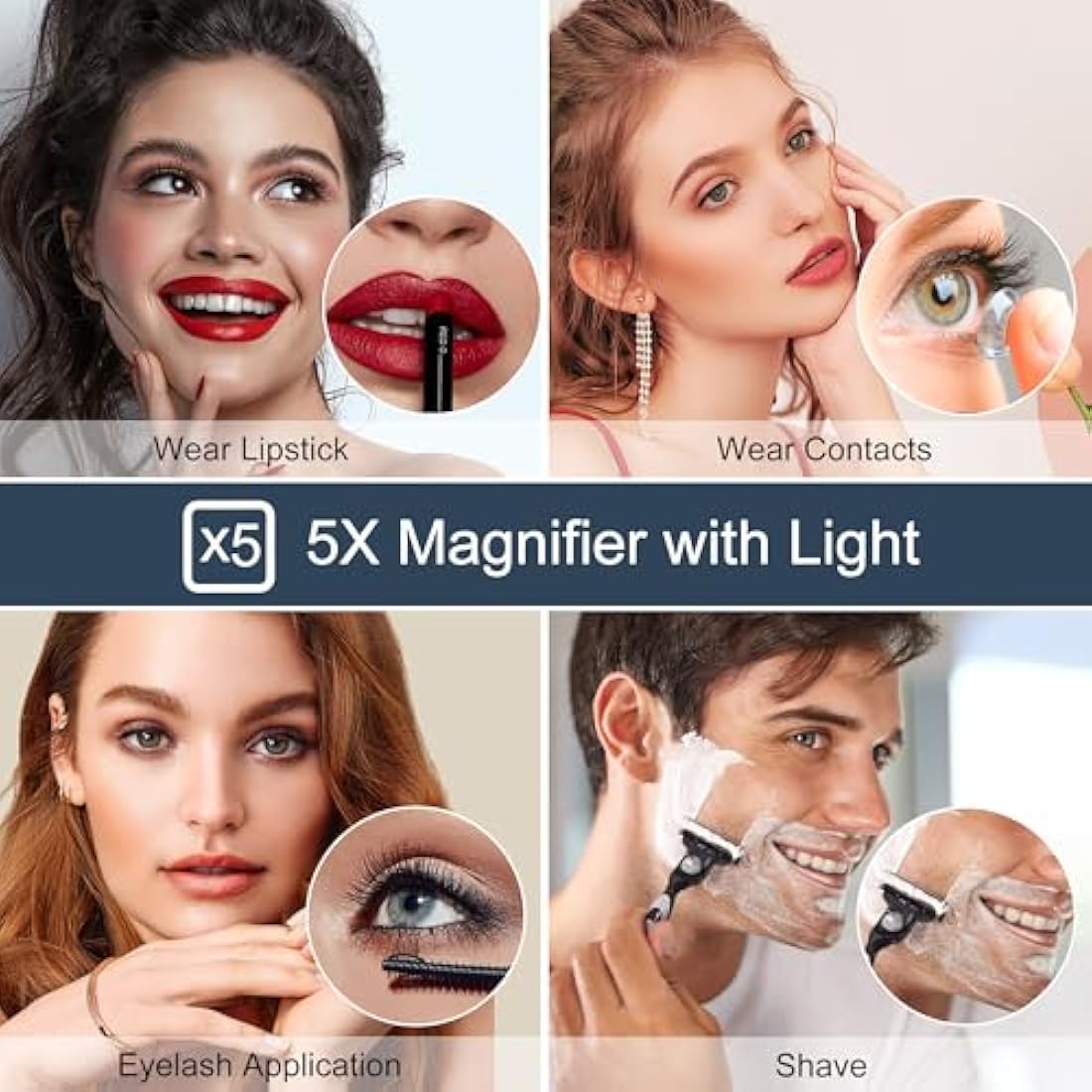 S'bagno Bluetooth Bathroom Mirror with LED Lights 80x60cm, LED Mirror Bathroom with 5x Magnifier, Anti-Fog, 3000-6500K, Dimmable, Memory, HD Tempered Glass, IP44 Waterproof, Horizontal/Vertical