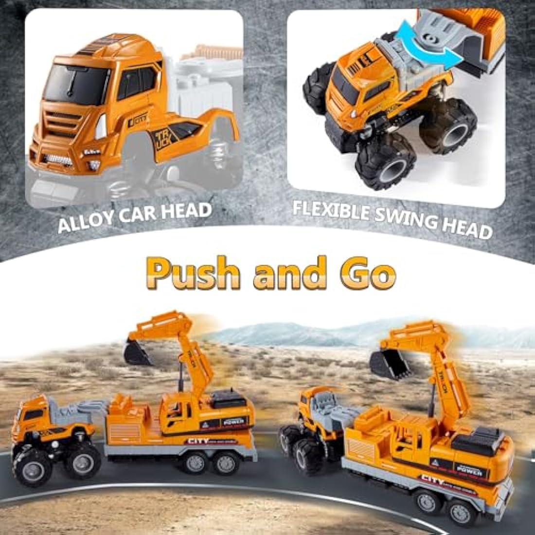 HERSITY Construction Excavator Toy Diggers for Boys Age 3, Diecast Cars Tow Truck 10.43inch Engineering Vehicle Presents for Kids Toddler