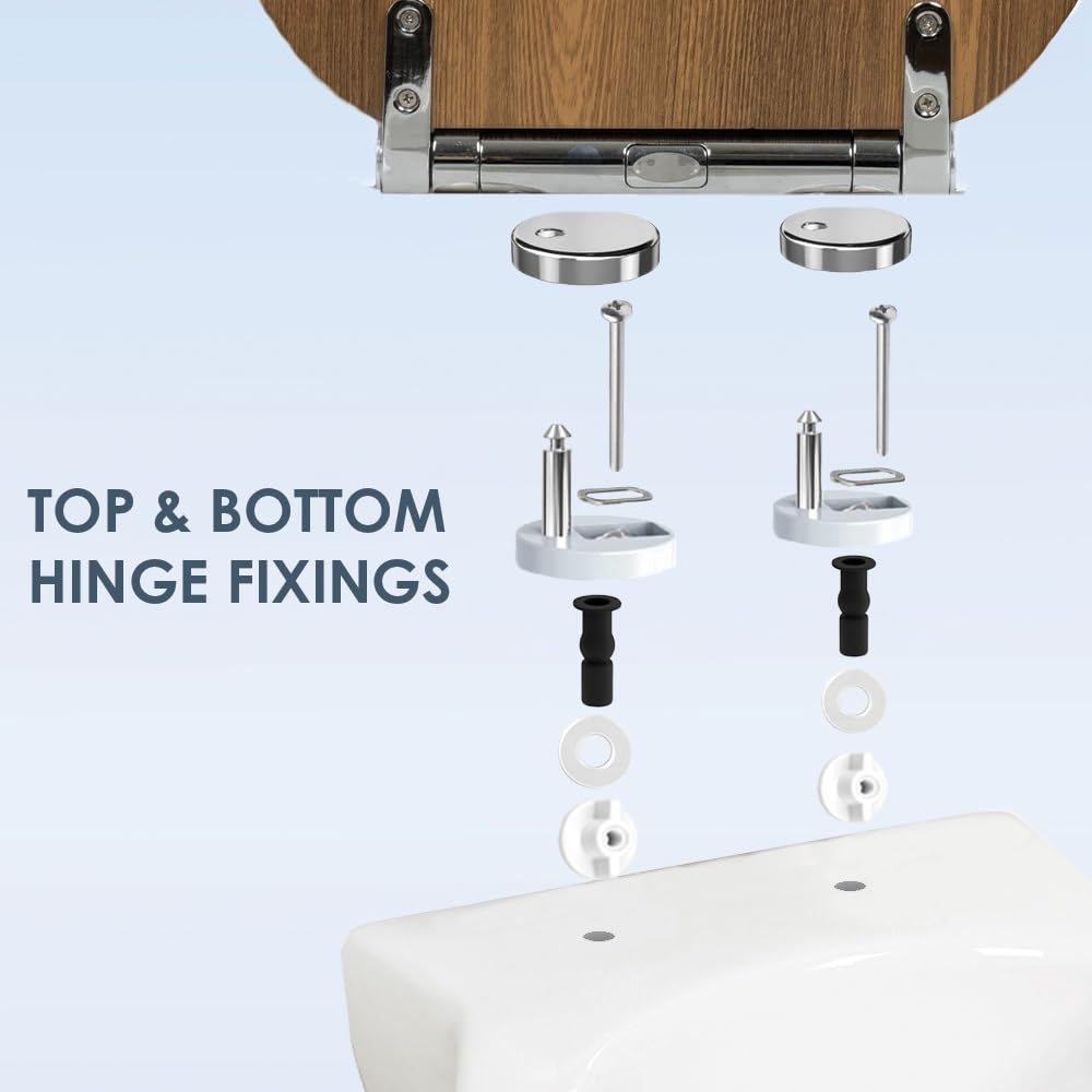 AQUALONA® Luxury Soft Close Toilet Seat - Moulded Wood - Stainless Steel Slow Close Hinges - Click, Lift & Clean Technology (Bamboo Toilet Seat)