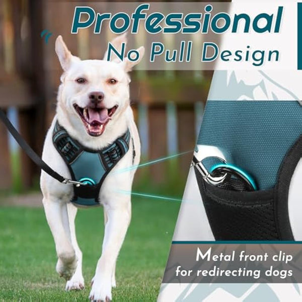 Eagloo Dog Harness Medium, No Pull Harness with Front Back Clips, Adjustable Dog Walking Vest, Soft Padded Pet Vest, Reflective No-Choke Breathable with Easy Control Handle, Dark Green, M