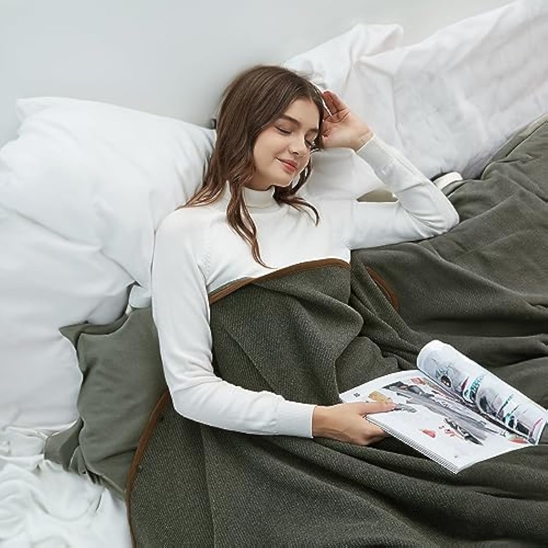 ACUSHLA Merino Wool Throw Blanket - Warm, Thick, Washable, Large Throw - Great for Indoor Outdoor Camping 160 x 200 cm (Wool) - Military (Olive)