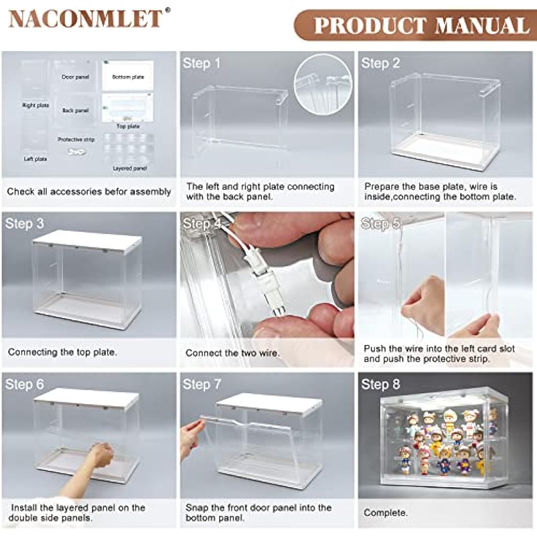 Clear Acrylic Display Case for Figures with Light,3-Tiered Display Stand Organizer Case Dustproof Showcase for Action Figures Mini Toys or Collectibles (Wood, 3-Tier 11.8"x6.7"x9"inch)