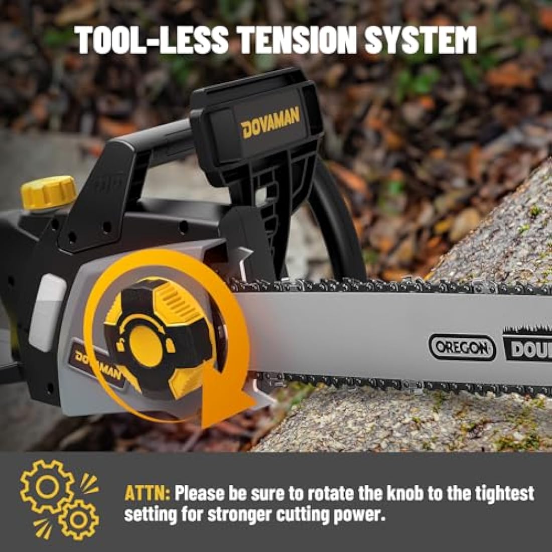 DOVAMAN 2400W Electric Chainsaw, One-Step Tool-Free Tensioning, 16 Inch Oregon Bar and Chain, 15m/s Chain Speed, 6m Power Cable, Auto Chain Lubrication, Powerful Chainsaw with Two Chains - DCS01A