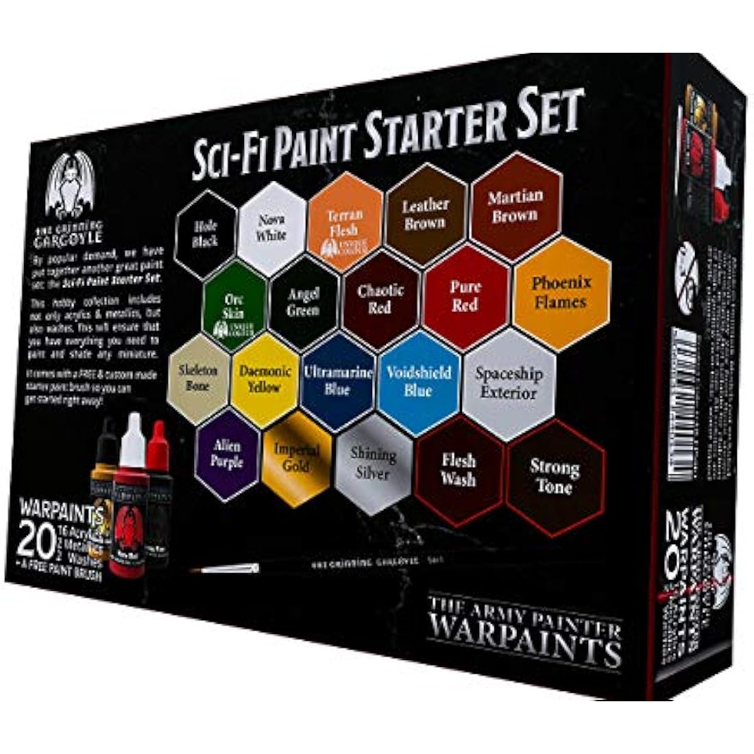 Grinning Gargoyle - Sci-Fi Miniature Paint Set - Paints for Miniatures - 20x Assorted 18ml Colours with a Paint Brush - Science Fiction Paints Starter - Warpaint for Marines and Aliens