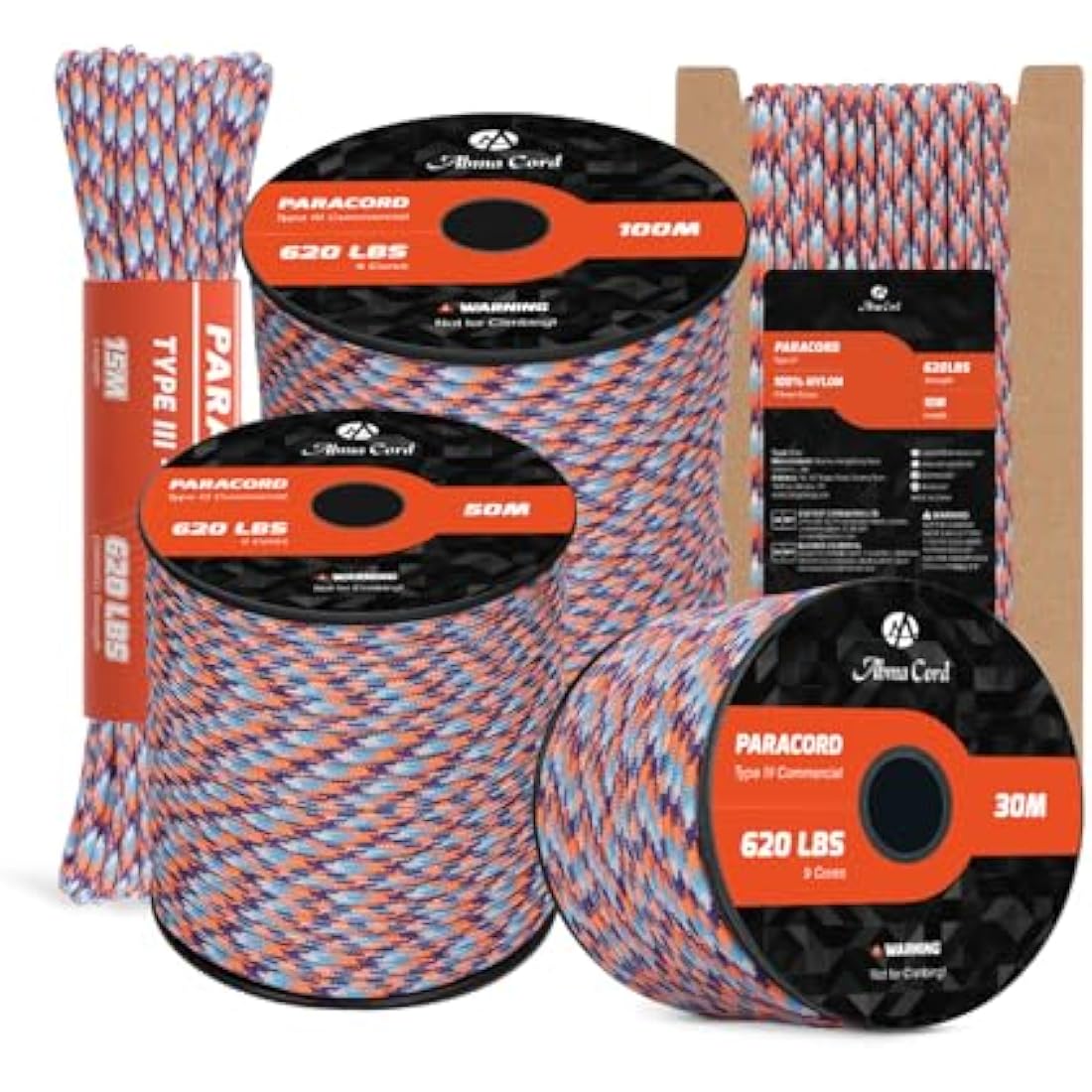 Abma Cord Paracord 4mm 100m 100% Nylon Rope 9 Strands Type III Parachute Cord for DIY, Camping, Survival, Outdoor - Max. 280kg - Summit