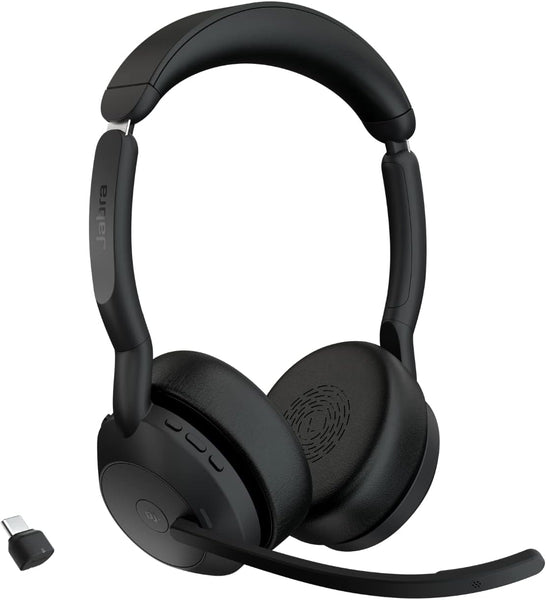 Jabra Evolve2 55 Stereo Wireless Headset Air Comfort Technology, Noise-cancelling Mics, and Active Noise Cancellation - MS Teams Certified, Works with All Other Platforms - Black