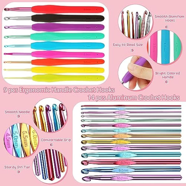 Aeelike Crochet Kit, Complete Crochet Starter Kits for Beginners Adults with Instructions Book, 20x25g Yarn, Ergonomic Crochet Hooks, Tote Bag & More