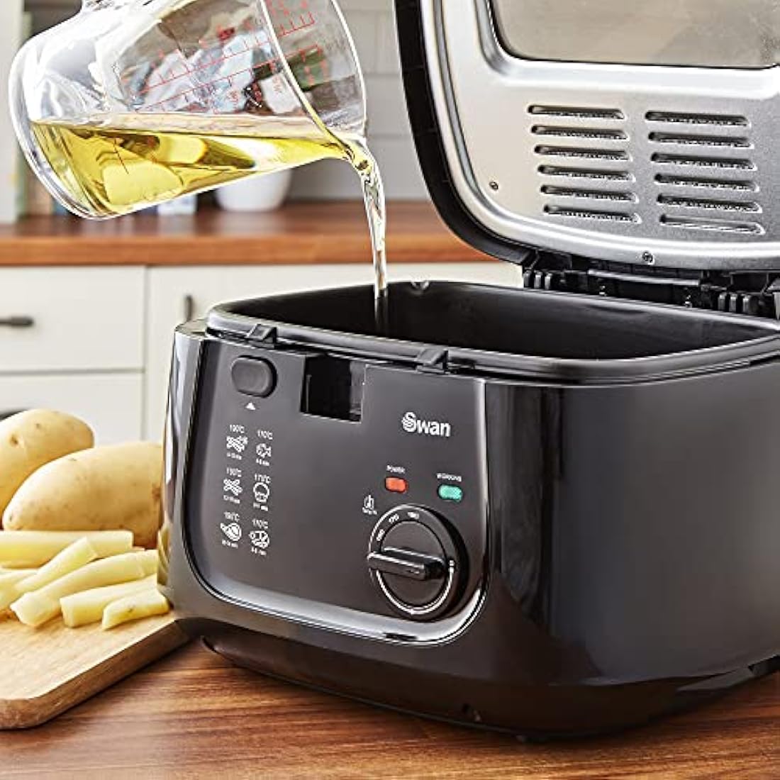 Swan SD6080BLKN 2.5 Litre Deep Fat Fryer with Viewing Window, Adjustable temperature controls, Easy Clean, 1800W, Black