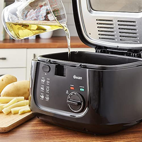 Swan SD6080BLKN 2.5 Litre Deep Fat Fryer with Viewing Window, Adjustable temperature controls, Easy Clean, 1800W, Black