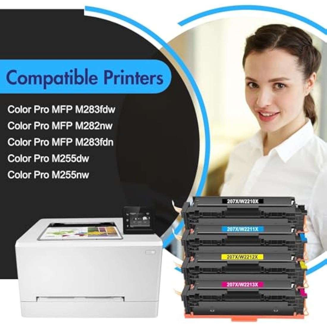 4-Pack 207X 207A Toner Cartridges Multipack Compatible for HP 207X 207A Color Laserjet Pro MFP M283fdw M255dw M282nw M283fdn M255nw W2210X W2211X W2212X W2213X - Black Cyan Yellow Magenta