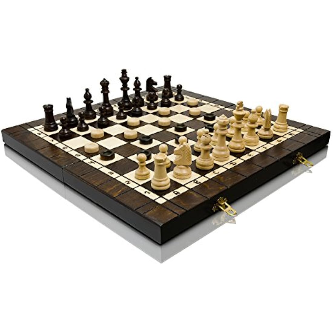 3in1 Backgammon Chess and Checkers Set | Master of Chess | XL Wooden Chess Board 40 cm | Handmade Portable Chess Draughts/Drafts Set for Adults and For Kids - Tournament Chess Figures NO.4