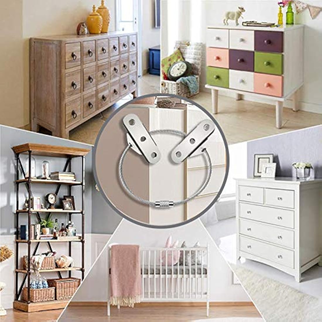 Furniture Straps (12packs), Baby Proofing Metal Anti-Tip Furniture Straps kit for Baby Proofing & Pet Protecting, Anti-Shedding, Secure Bookshelf, Cabinet, Dresser