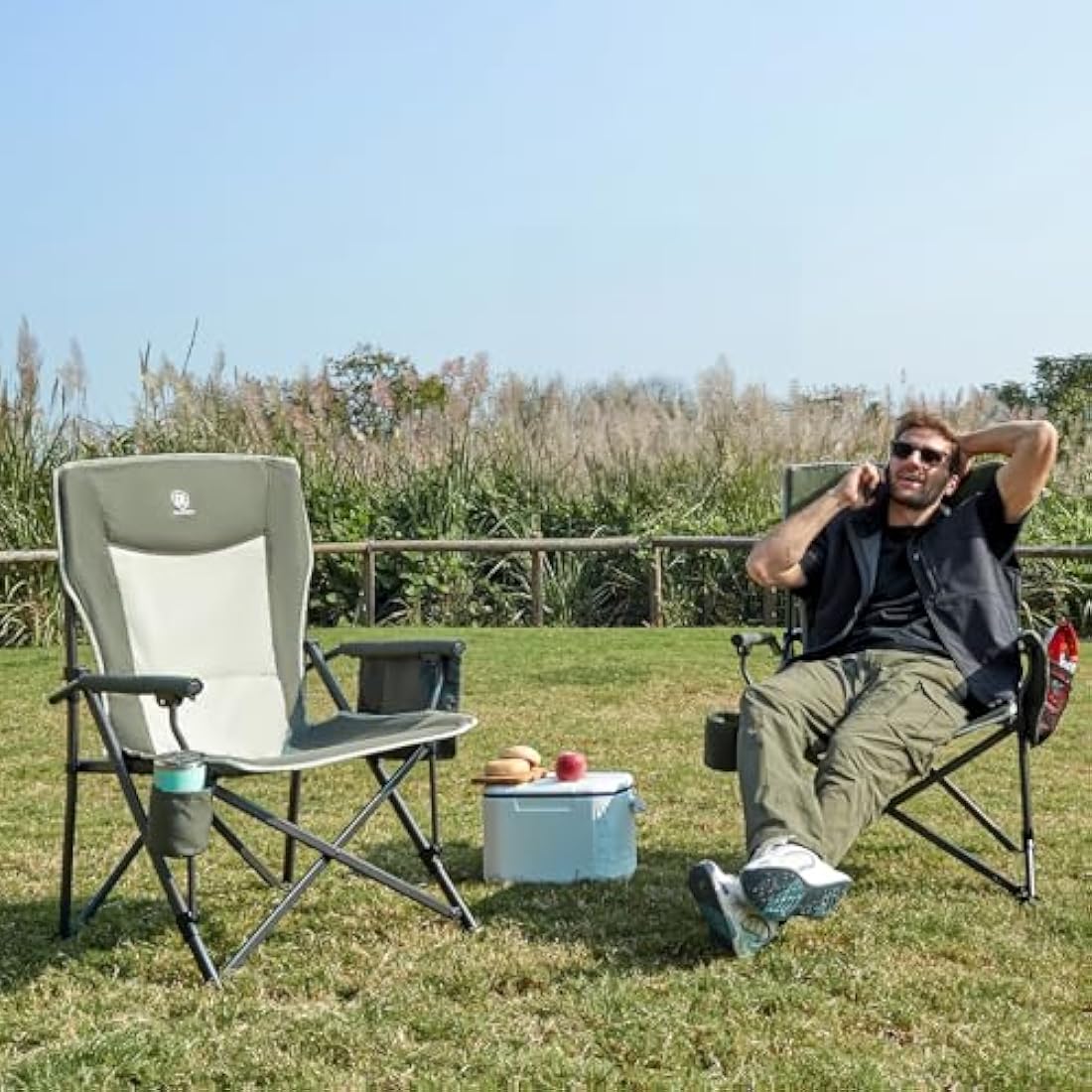 EVER ADVANCED Camping Chair for Adults Oversized 230KG, Folding Chair for Heavy People with Side Pocket, Heavy Duty Extra Wide Garden with Hard Armrest Foldable Fishing Outdoor Green