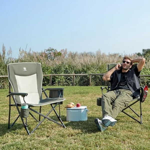 EVER ADVANCED Camping Chair for Adults Oversized 230KG, Folding Chair for Heavy People with Side Pocket, Heavy Duty Extra Wide Garden with Hard Armrest Foldable Fishing Outdoor Green