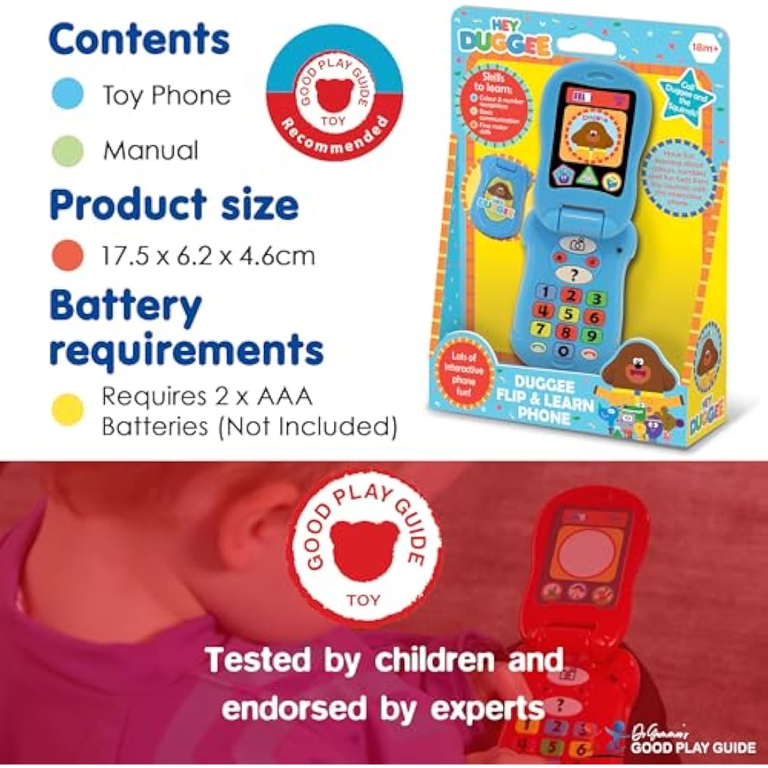 Hey Duggee Toys, Flip & Learn Toy Phone For Kids - Helps Child Development, Learning, Problem Solving, Communication, Hand-Eye Coordination and Motor Skills, 18+ Months, Blue