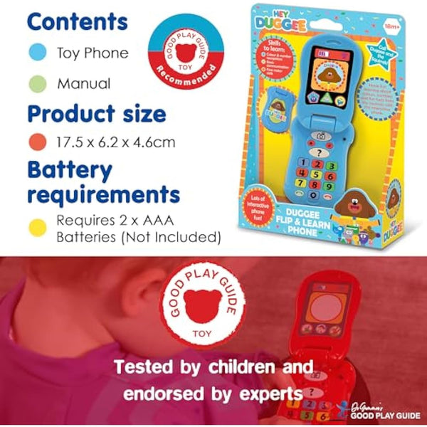 Hey Duggee Toys, Flip & Learn Toy Phone For Kids - Helps Child Development, Learning, Problem Solving, Communication, Hand-Eye Coordination and Motor Skills, 18+ Months, Blue