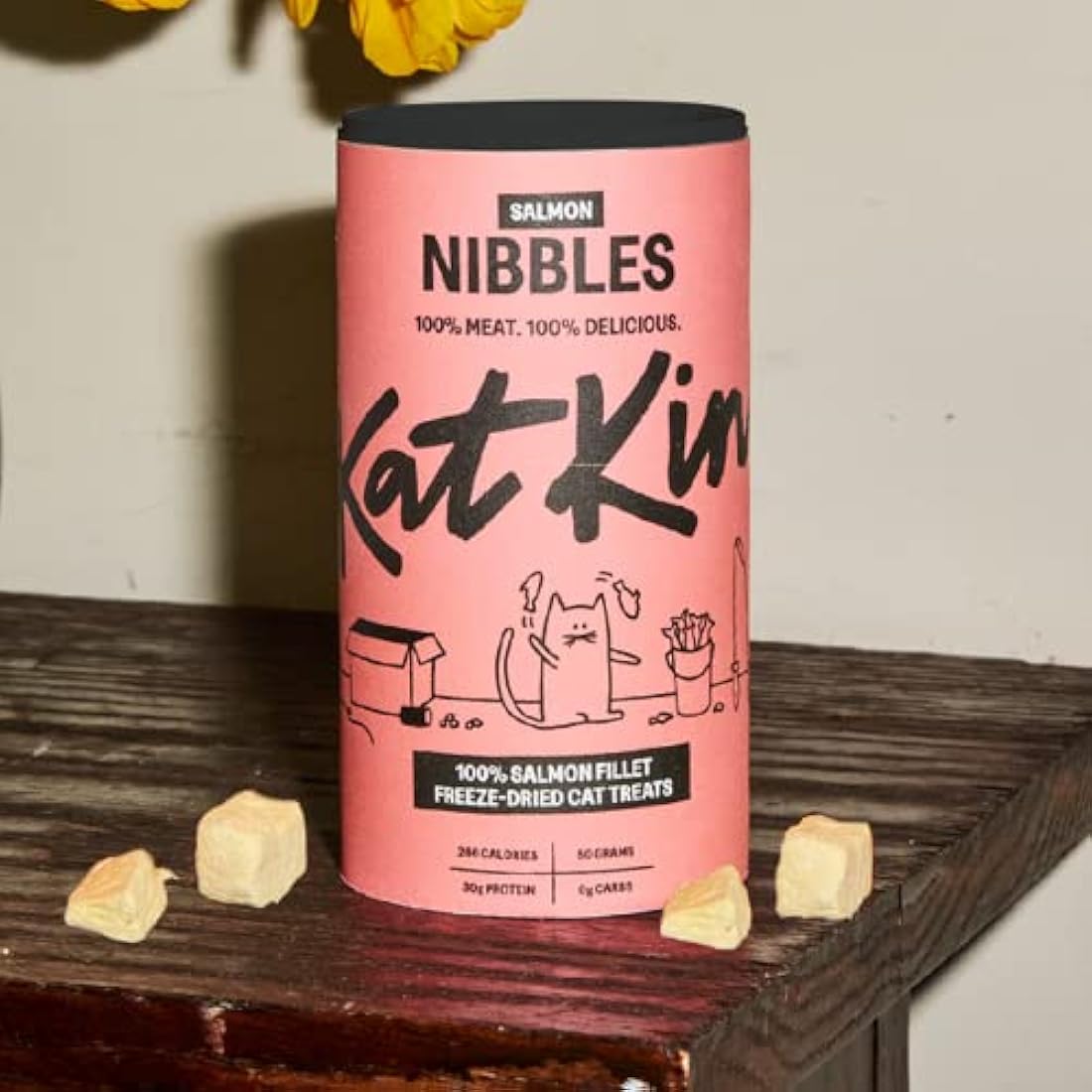 KatKin Salmon Nibbles (Pack of 4): 100% Salmon Fillet Freeze-Dried Cat Treats 50g – Delicious Fresh Salmon; Freeze-Dried to Protect Nutrition; Made in the UK for Cats and Kittens