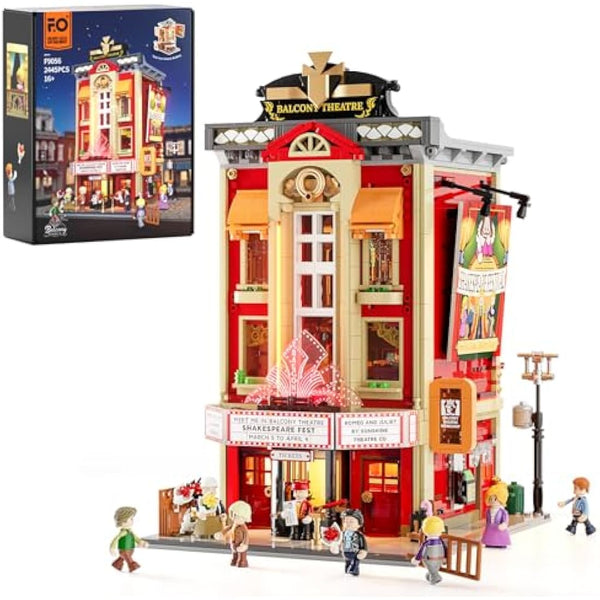 FUNWHOLE Balcony Theatre Lighting Building Bricks Set - City Town Creator House LED Light Multi-Form Modular Collectible Display Kit 2445 Pcs for for Adults and Teen