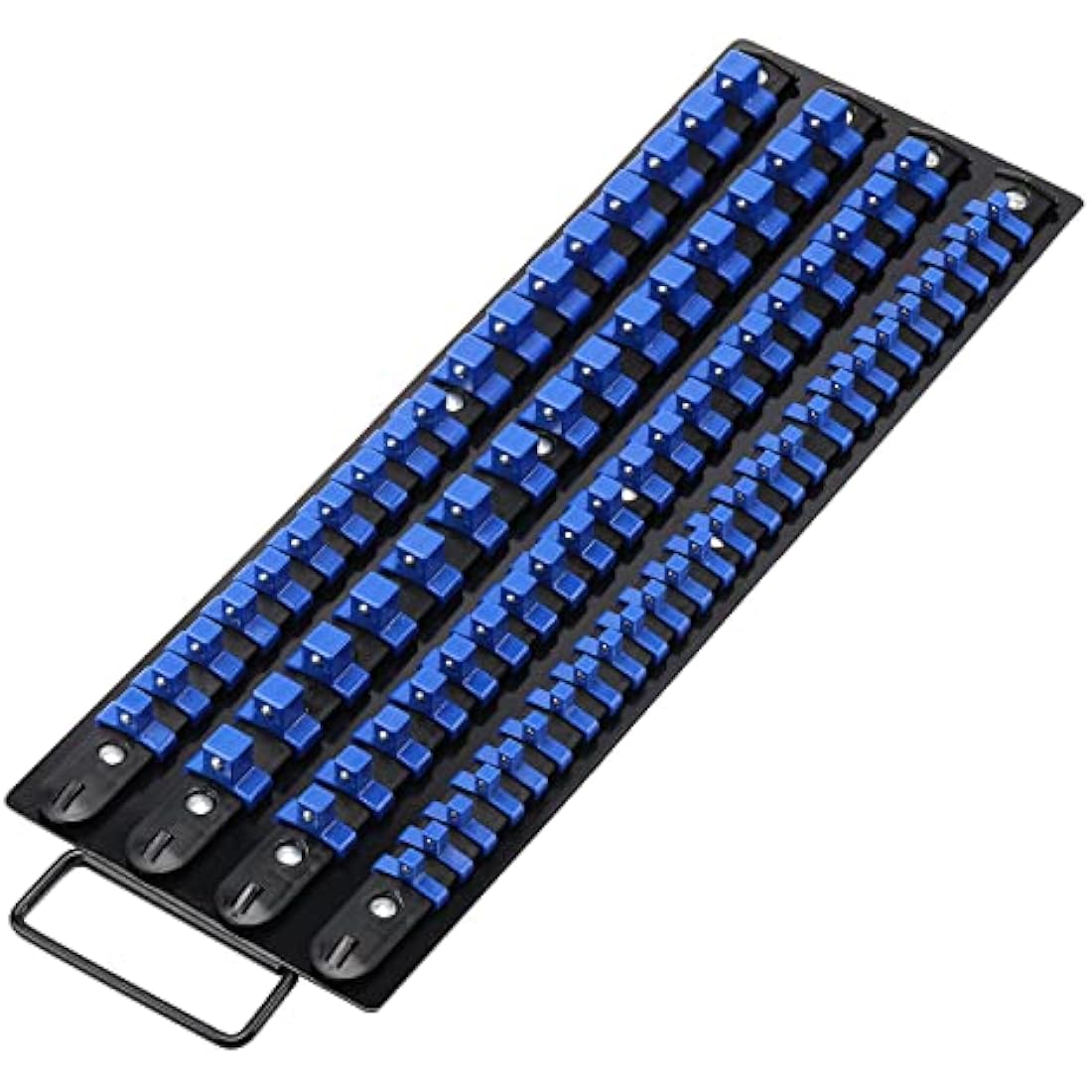 CASOMAN 80-Piece Heavy Duty Socket Organizer Tray, 1/4-Inch, 3/8-Inch, 1/2-Inch,Premium Quality Socket Holders,Black Rails with Blue Clips, Best Unique Tool Gift for Men